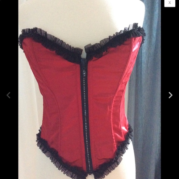 Brand New Ruffle Satin Red Corset - Large - Picture 3 of 6